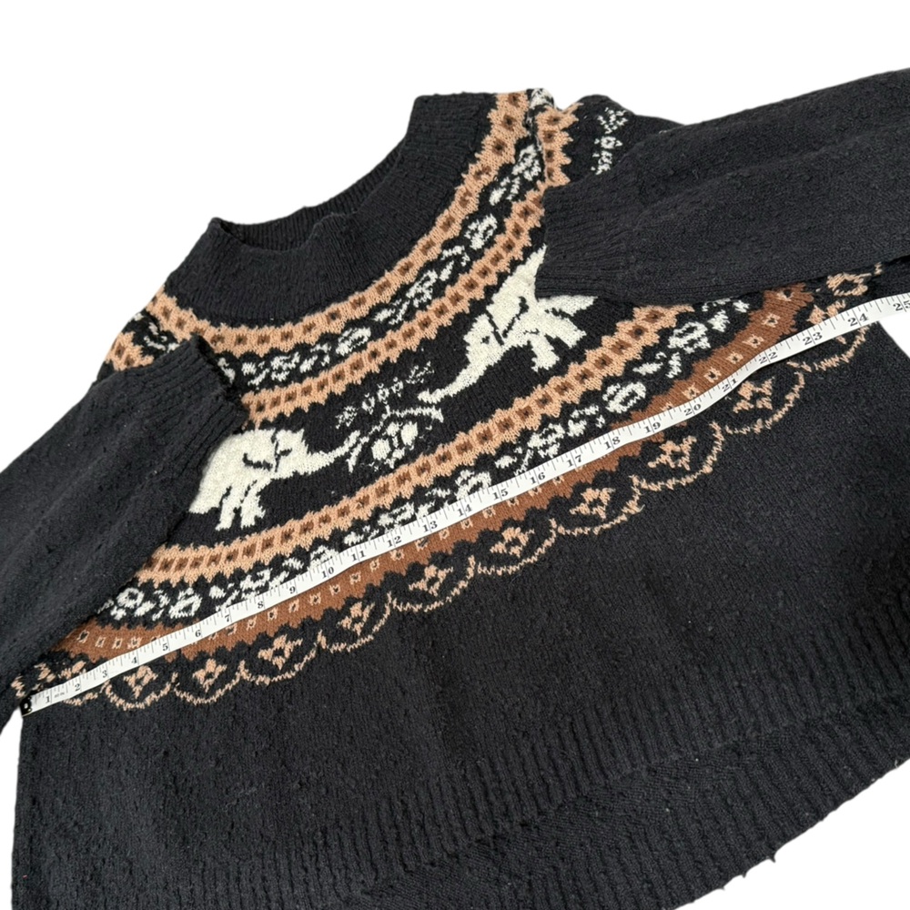 Free People Nellie Fair Isle Elephant Boucle Knit Black Swearer Medium - Picture 6 of 10